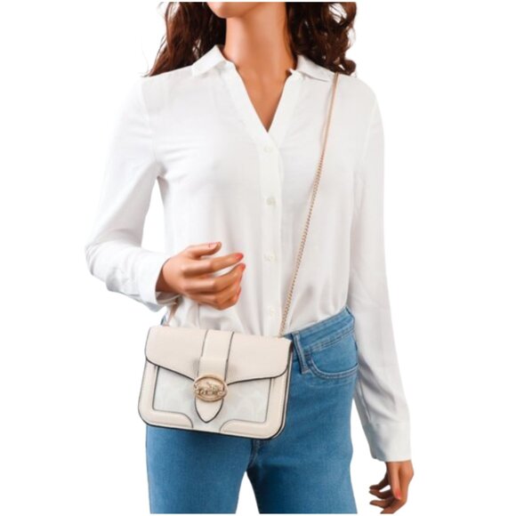 NWT COACH Georgie Crossbody Chalk Signature C Canvas & Leather Gold Details - Picture 7 of 14
